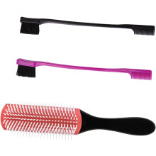 Haarkamm mit Massagefunktion und zwei Augenbrauenbürsten für Frauen und Mädchen mit natürlich lockigem Haar