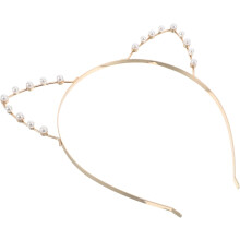 Elegante fita de cabeça de orelha de gato Faux Pearl Headdress feminino para festas e uso diário