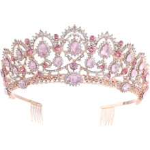 Rosa ouro noiva coroa com cristais rosa casamento chapéu cabelo pente fotografia noiva chapéu festa acessórios para mulheres