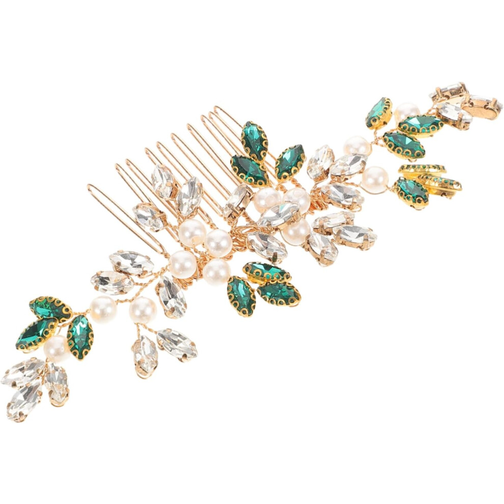 Hkhbjs Green Rhinestone Bridal Hair Comb With Pearls Handcrafted Wedding Hair Accessory