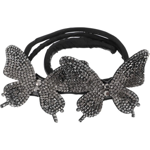 Set di 2 accessori per chignon a forma di farfalla con strass neri, ideali per donne e ragazze.