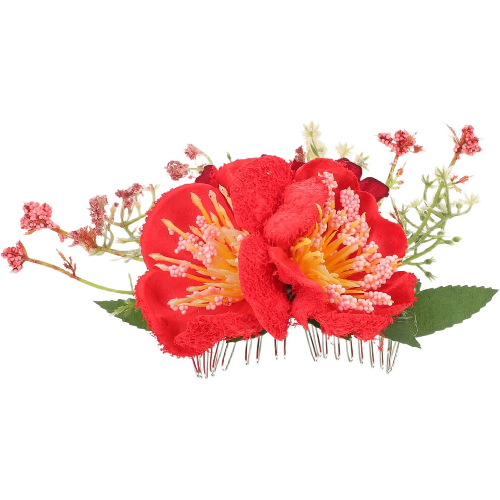 Hkhbjs Red Floral Hair Side Combs Lightweight Metal Hairpin