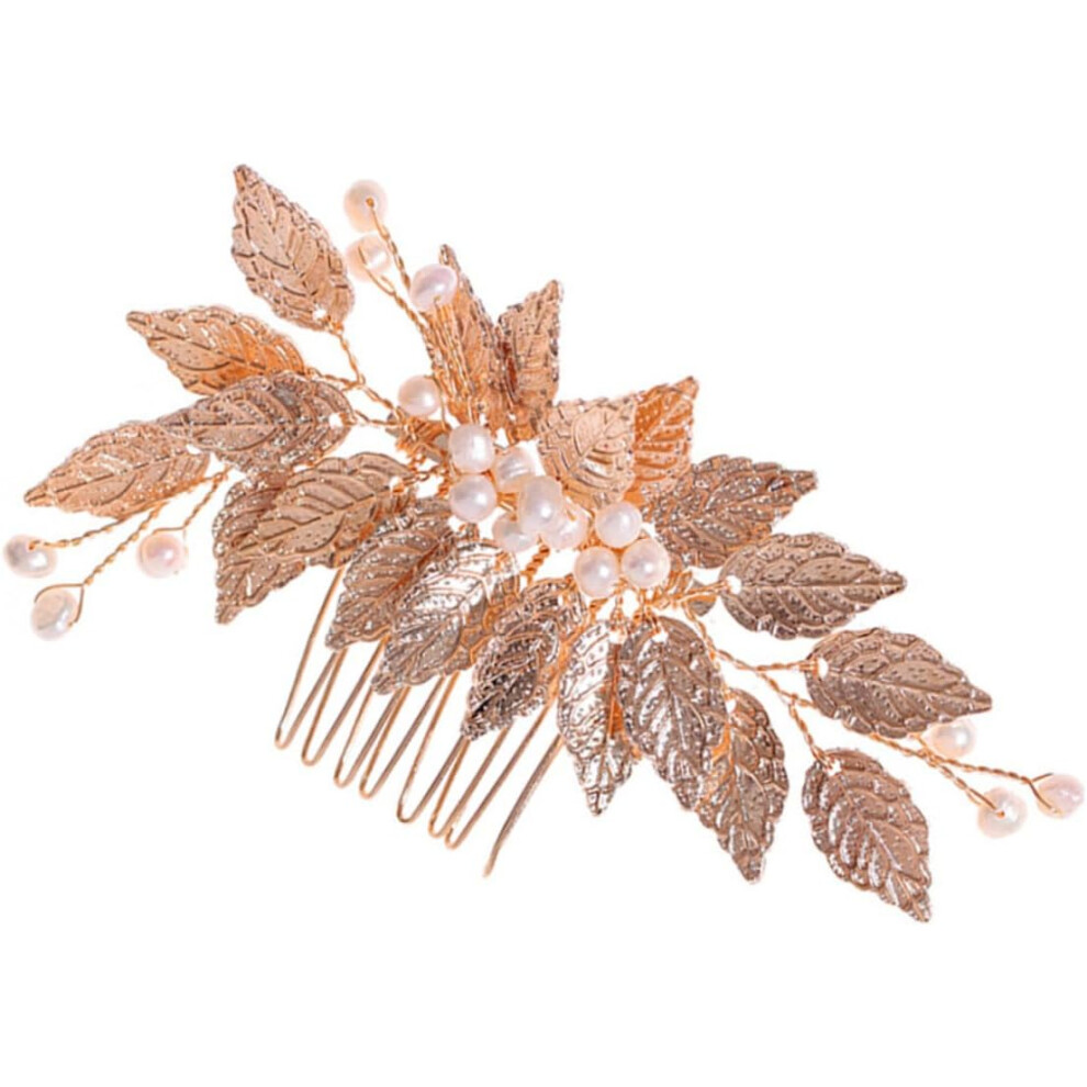 Hkhbjs Golden Pearl Hair Comb Bridal Headpiece For Wedding Bride Leaves Design Hair Comb For Women