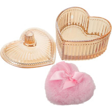 Bollo de polvo suave con forma de corazón, recipiente de vidrio lavable, aplicador de base de maquillaje para polvos, almacenamiento de maquillaje