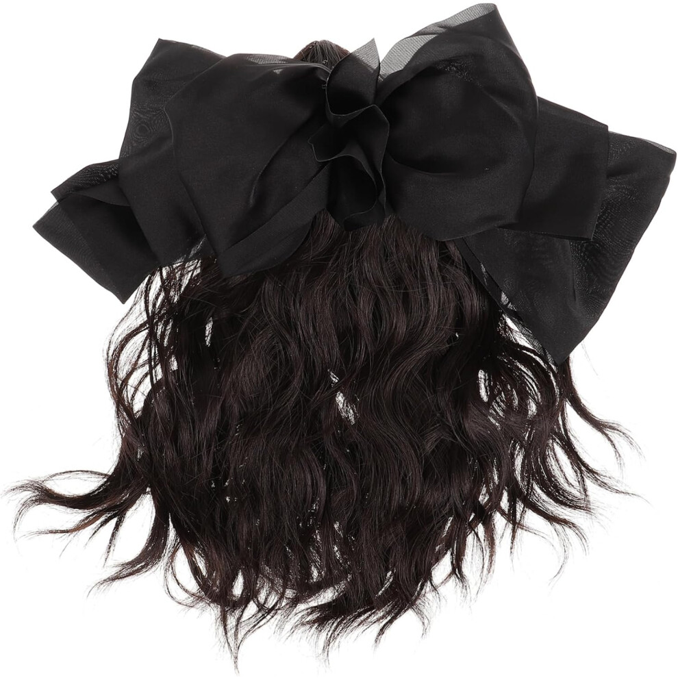 Hkhbjs Unisex Curly Hair Bun Ponytail Extension Bow Messy Bun Hair Clip For Women Bow Natural Wavy Synthetic Hairpiece
