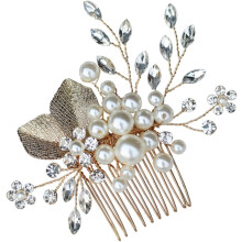 Elegante strass pérola cabelo pente folhas design para decoração de cabelo da noiva para casamento e ocasiões especiais
