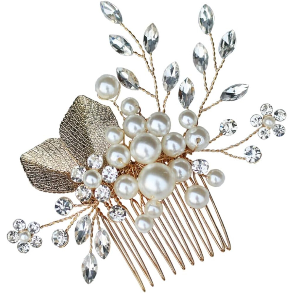 Hkhbjs Elegant Rhinestone Pearl Hair Comb Leaves Design For Bride Hair Decor For Wedding And Special Occasions