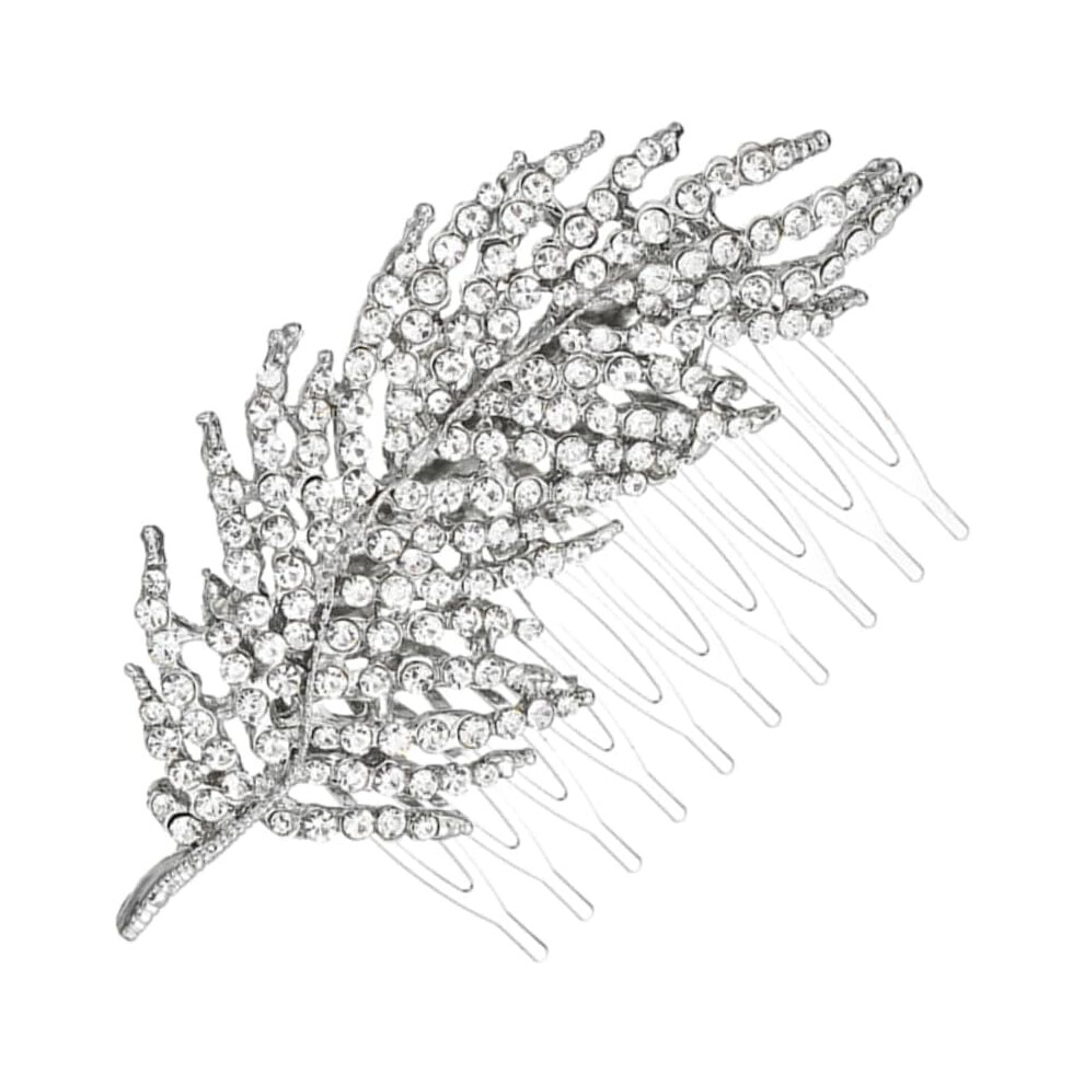 Hkhbjs Silver Stylish Alloy Rhinestone Leaf Hair Comb Bridal Headdress For Confident Girls And Women