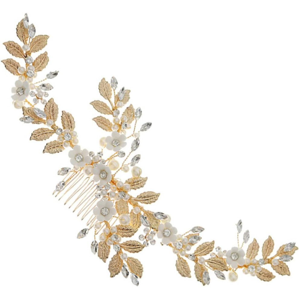 Hkhbjs Golden Elegant Pearl Hair Comb Fake Flower Metal Leaf Bridal Hairpin For Wedding Bridesmaids Party
