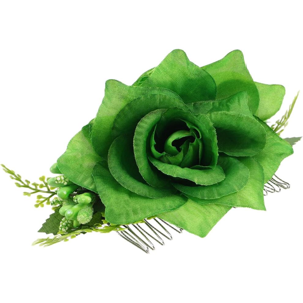 Hkhbjs Green Fabric Flower Hair Comb For Patrick's Day Celebrations Lifelike Floral Hairpiece