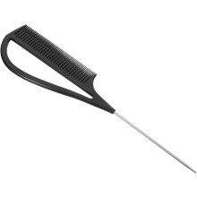 Scheitelkamm, Haarstyling-Schwanzkamm mit Metallspitze, schwarzes Kunststoff-Friseurwerkzeug