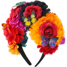 Elastiskt blomhuvudband Simulerat blomhuvudband Blommig fascinator Mexikanska håraccessoarer Bekvämt huvudbonad