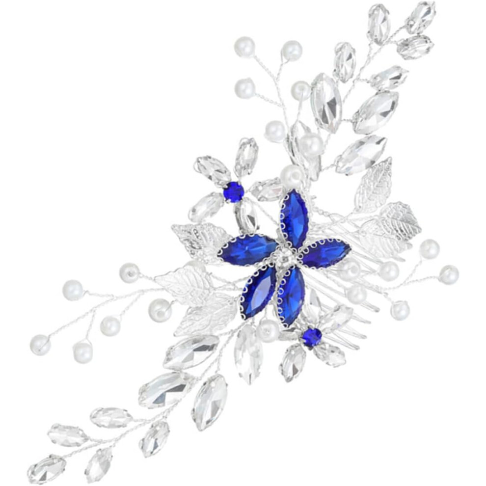 Hkhbjs Blue Bridal Hair Comb Elegant Flower Design And Rhinestones Handmade Hair Accessories