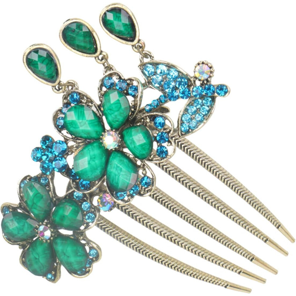 Hkhbjs Blue Flower Rhinestone Hair Comb Wedding Hair Accessory Elegant Headwear For Women