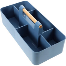 Große blaue Aufbewahrungsbox mit mehreren Fächern und praktischem Griff
