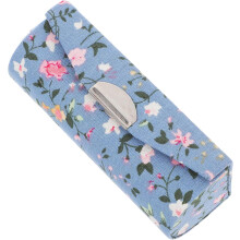 Lippenstiftetui im Retro-Stil mit floraler Stickerei und Spiegel, tragbarer blauer Lippenstift-Organizer für Damen