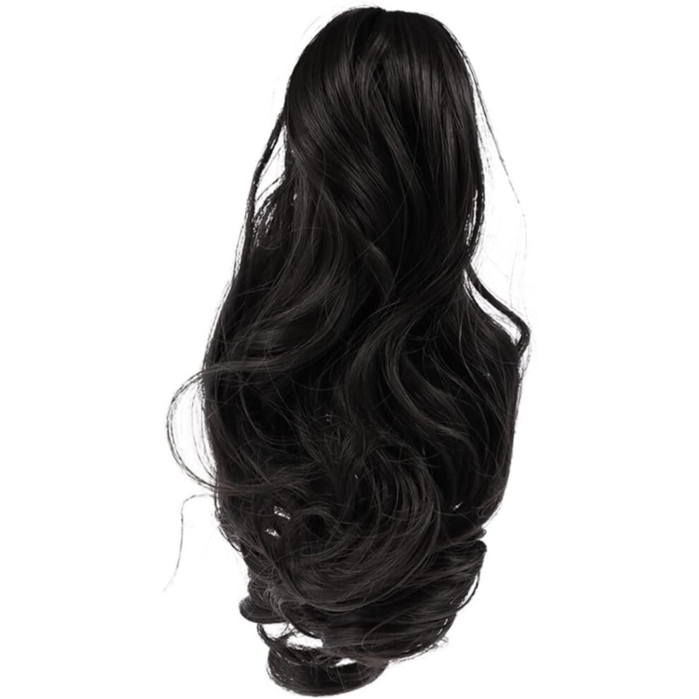 Hkhbjs Synthetic Clip-In Claw Ponytail Hair Extension, Long Curly Wavy Hairpiece In Natural Black 2#