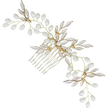 Hair Comb for Bride Pearl Leaf Design Luxury Bridal Hair Accessory Fashionable Headpiece for Parties Festival Dance