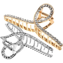 2 große Strass-Haarspangen mit rutschfester Metallhalterung für dickes, langes Haar, Damen, Gold/Silber