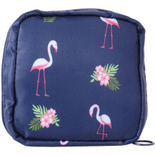 Große Aufbewahrungstasche für Damenbinden mit großem Fassungsvermögen, marineblau mit Flamingo-Print, tragbarer Reisebegleiter