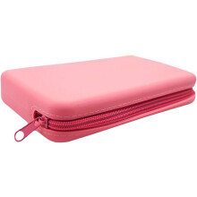 Tragbare Silikon-Make-up-Pinseltasche, wasserdicht, kleine quadratische Kosmetiktasche in Rosa für Damen