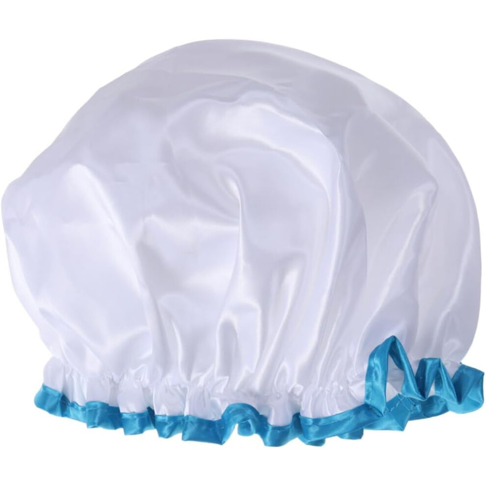 Hkhbjs Peva Double Layer Waterproof Shower Hat For Women And Girls, Blue-Trim Bath Cap Suitable For Bathing And Salon Use