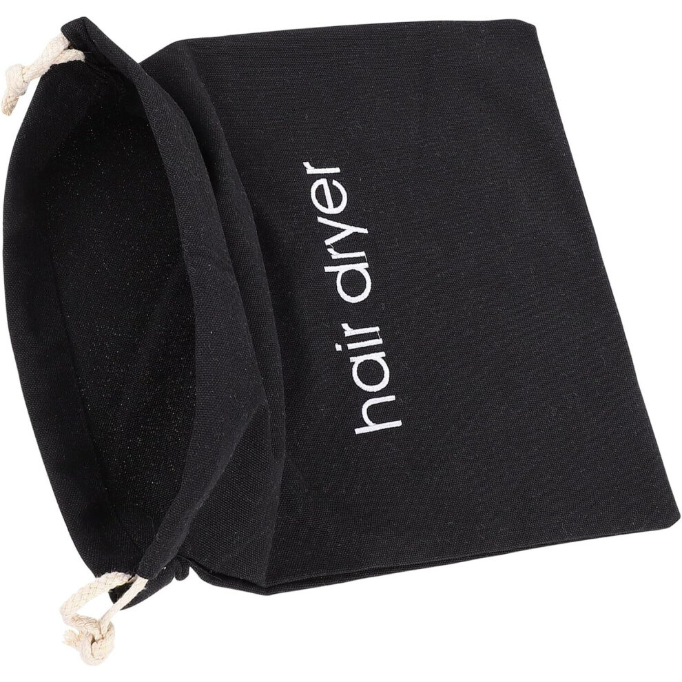 Hkhbjs Black Hair Dryer Storage Bag Portable Drawstring Closure 330X300mm Canvas With English Embroidery For Hotel And Travel