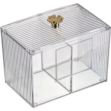 Wattestäbchenbox mit Deckel, Organizer für Make-up-Pads, Acrylbox mit mehreren Fächern, platzsparend, leicht zu öffnen und zu schließen