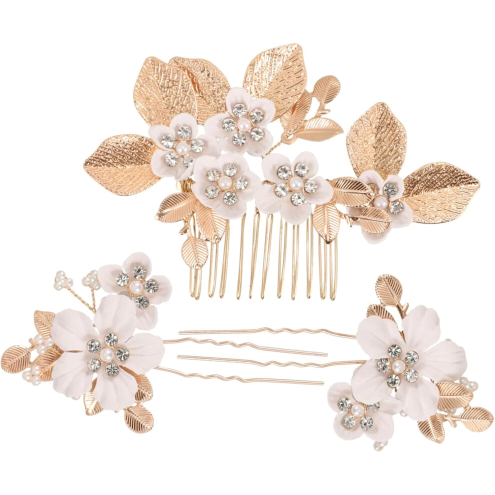 Hkhbjs Golden Retro Hair Accessories For Wedding Bride Flower Hairpins Women Hair Comb Clip For Bridal
