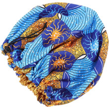 Bonnet de nuit pour femme, double couche en satin imprimé, élastique, bleu.