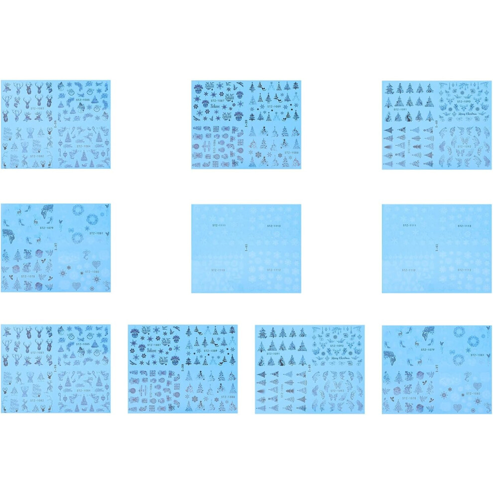 Hkhbjs 10Sheets Christmas Nail Art Stickers Xmas Style Decorative Decals For Press Nails For Christmas Tree And Snowflake Themes