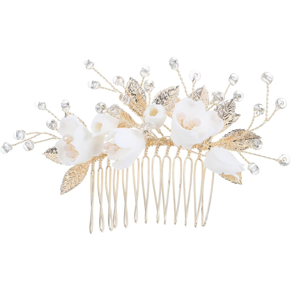 Hkhbjs Elegant Ceramic Flower Hairpin Leaves Wedding Hair Comb Bridal Headpiece Faux Pearl Hair Clips For Bride Wedding Accessory