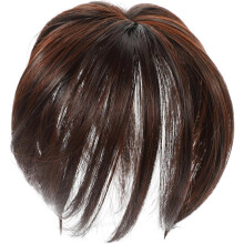 Haarverlängerungen, unsichtbare Clip-in-Haarverlängerungen für den Oberkopf, gerader, dichter Pony für Temple Woman, langer, dunkelbrauner Pony