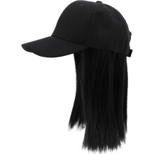Perucă pălărie cu păr drept integrat pălărie neagră stil baseball păr fals pălărie pentru femei negru natural fotografie recuzită
