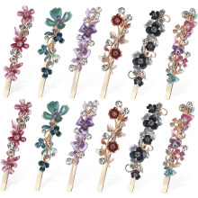 12 Vintage-Haarnadeln mit Strassblumen, dekorative Haarspangen für Damen, mehrfarbige florale Haaraccessoires