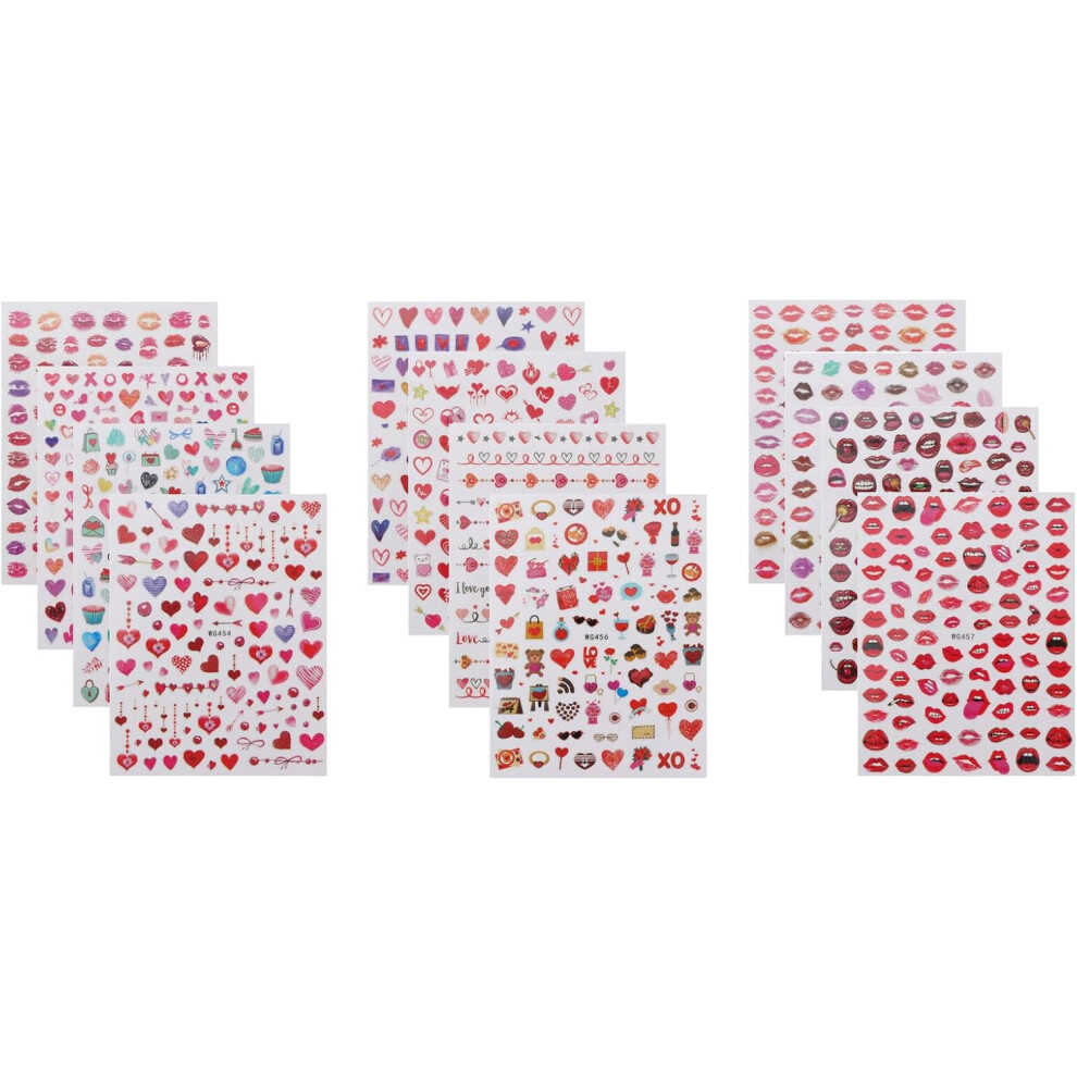 Hkhbjs ValentineâS Day Nail Art Stickers 12Pcs Heart And Kiss Nail Decals Set Romantic Manicure Accessories