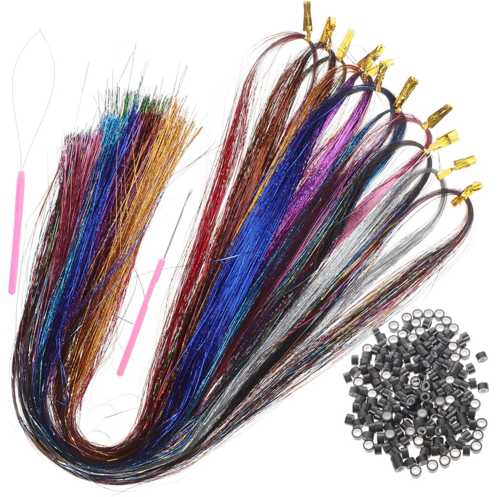 Hkhbjs 1Set Hair Tinsel Extensions Kit With Tools Color Glitter Hair Tinsel For Women And Girls