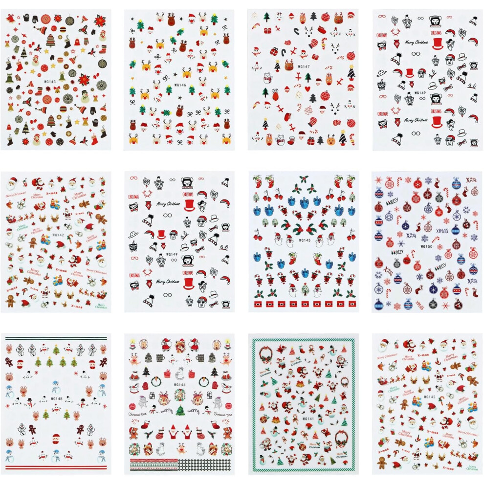 Hkhbjs 12Pcs Christmas Nail Stickers Nail Decals For Women Manicure Stickers Ar