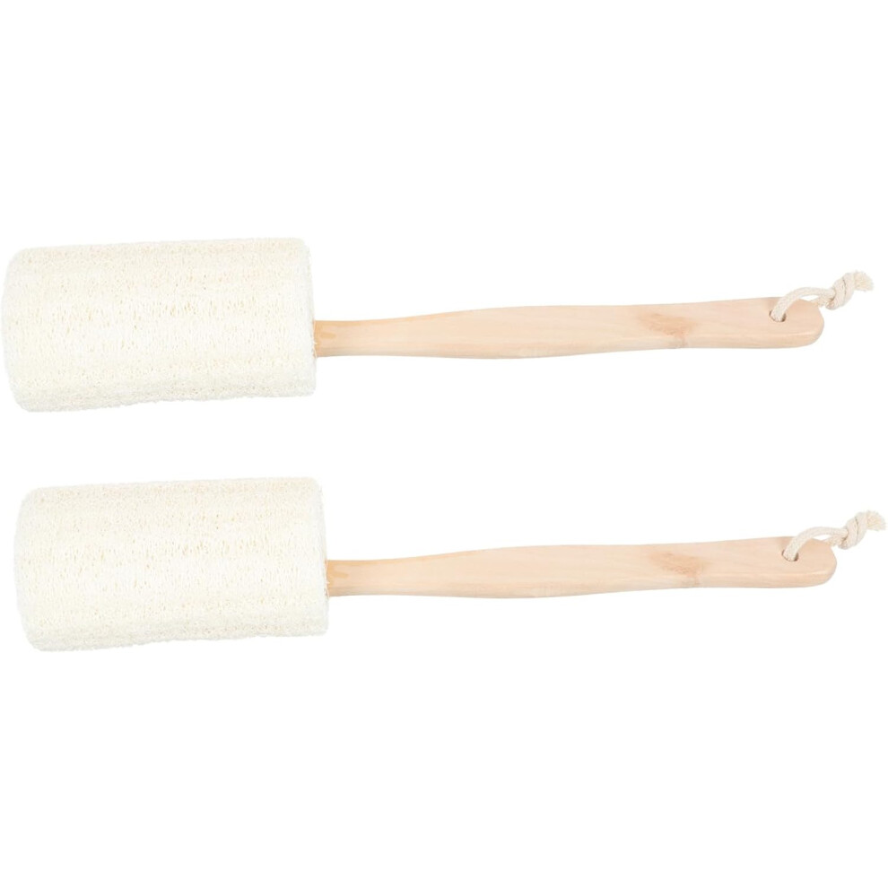 Hkhbjs 2Pcs Wooden Handheld Bath Brush With Natural Loofah Sponge Exfoliating Skin Scrubber