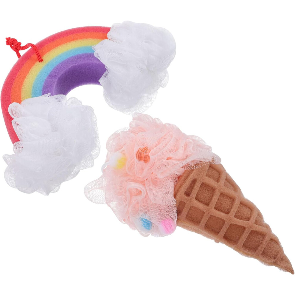 Hkhbjs Cream Ice Shower Loofahs 2Pcs Exfoliating Body Scrubber Bath Balls Rainbow Sponge For Newborns And Women Bathing Accessories