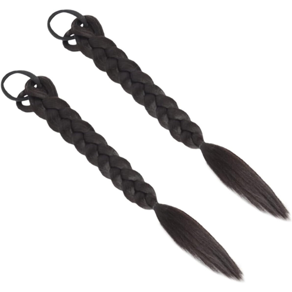 Hkhbjs Unisex Black 2Pcs Synthetic Braided Ponytail Extension Braided Wigs For Women Elastic Hair Tie For Ponytail Wig And Hair Extension