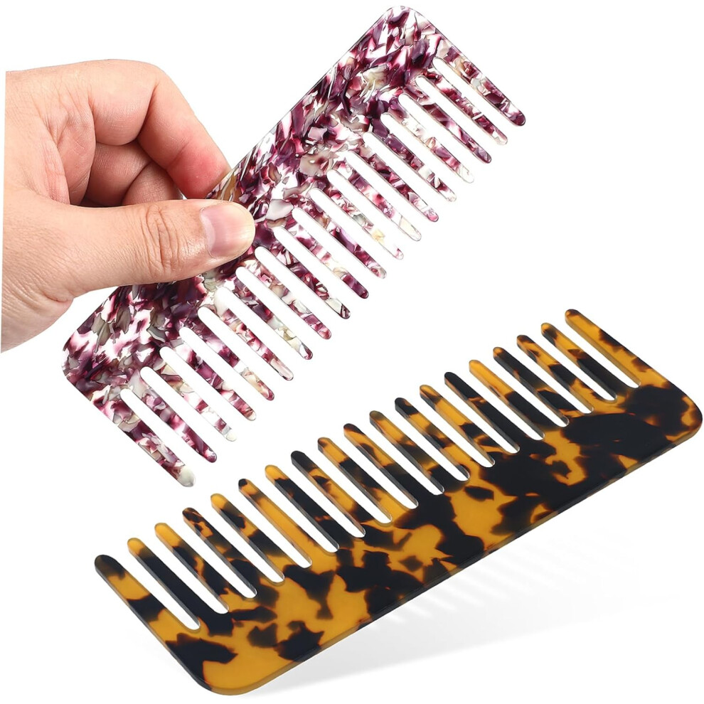 Hkhbjs Wide Tooth Comb Set 2 Pcs Marble Pattern Acetate Detangling Combs For Men And Women