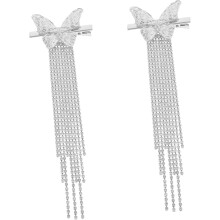 2 silberne Strass-Schmetterlingshaarspangen mit Quasten, leichte Alligator-Haarspangen