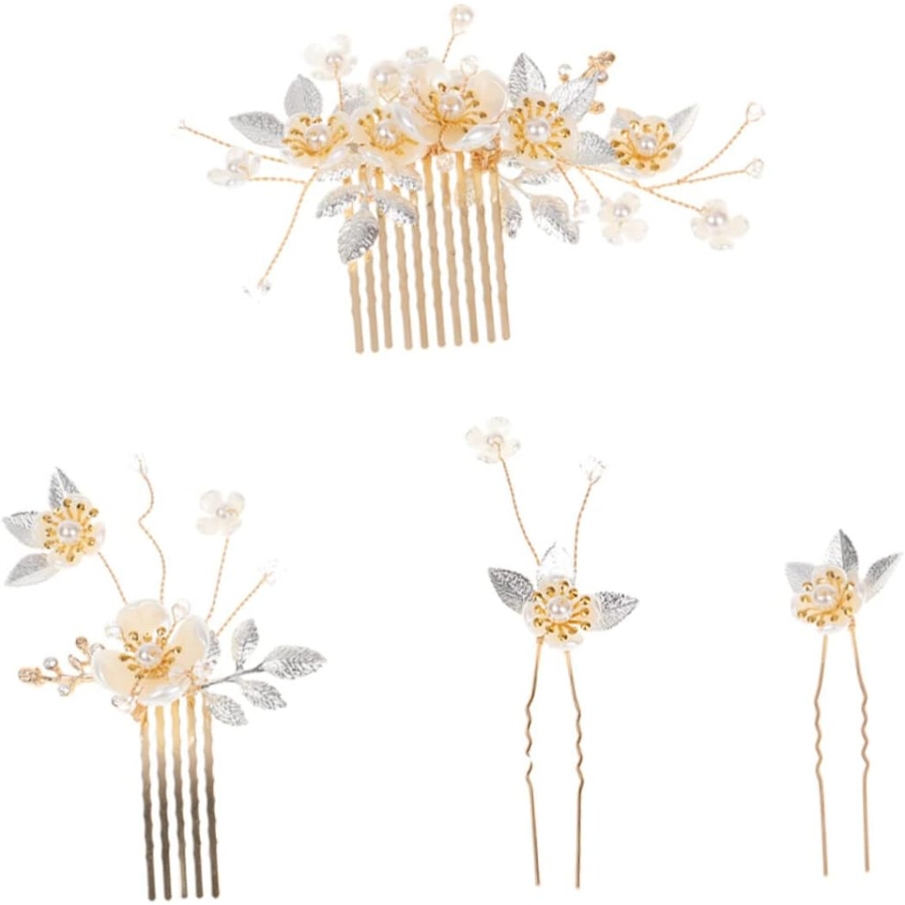 Hkhbjs Golden 2Sets Pearl Head Flower Bridal Hair Comb Wedding Bride Hairpin Hair Wedding Decor For Women For Girls