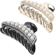 2 Stück Strass-Haarspangen für Damen und Mädchen, schlichte Haarspange, gelb-schwarz, elegant, Alltagsaccessoires