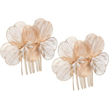 2pcs Gold Flower Hair Comb Set Floral Petal Shape Wedding Hair Accessories Bridal Updo Side Clips Veil Comb for Brides Bridesmaids