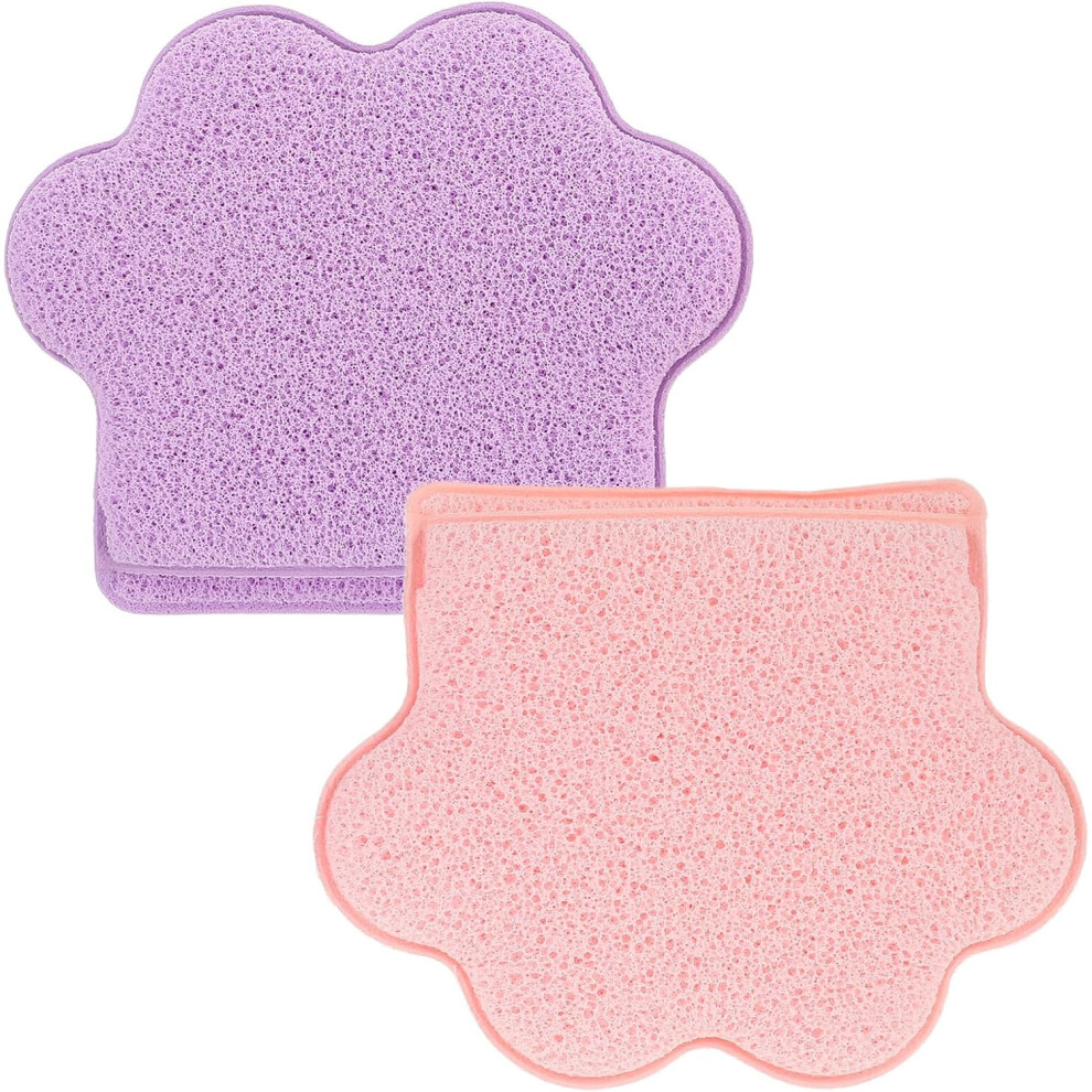 Hkhbjs Cat Paw Facial Cleansing Sponge Gloves 2Pcs, Dual-Use Face And Body Exfoliating Loofah Sponges For Sensitive Skin Bath Shower