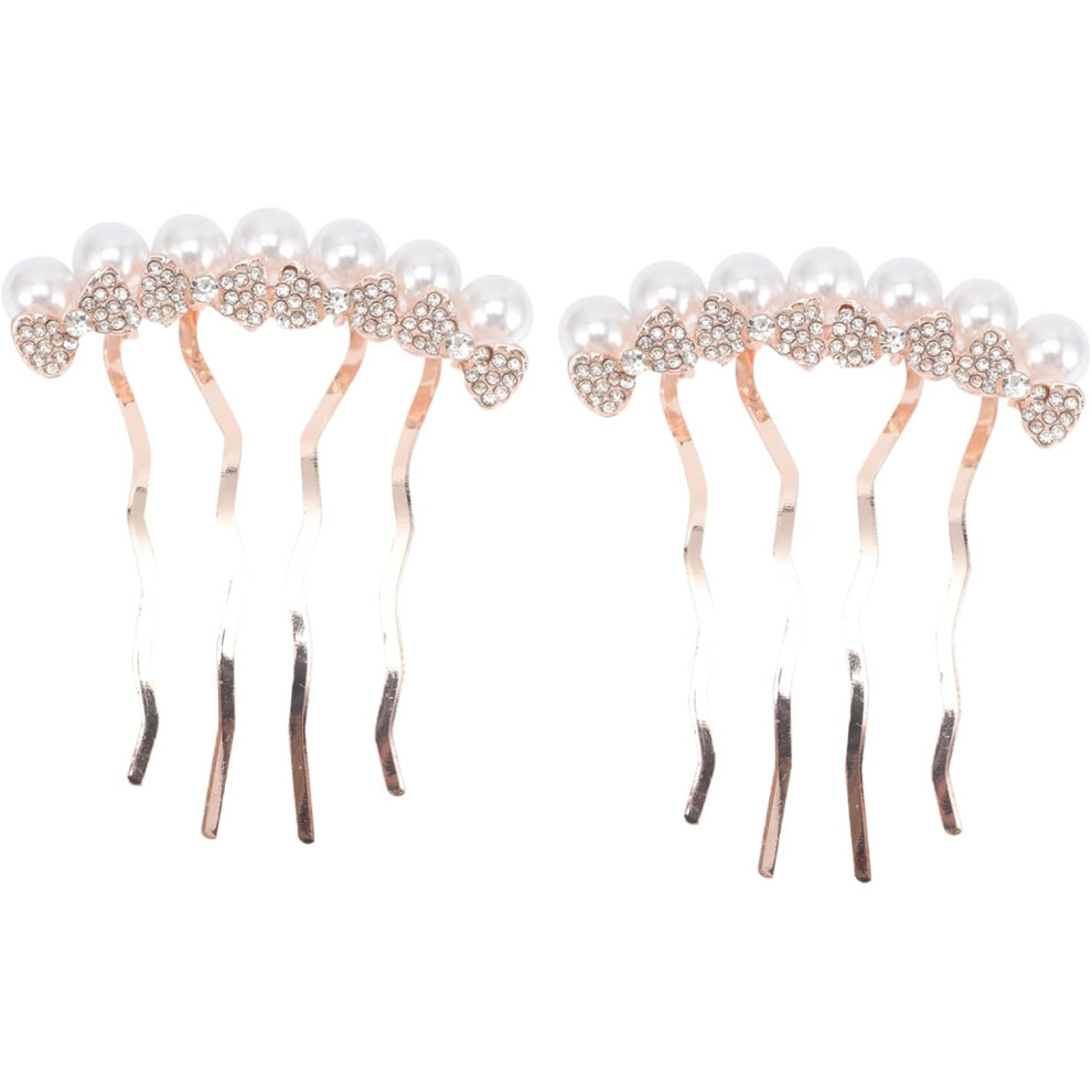 Hkhbjs 2Pcs Bow Hair Comb Pearl And Rhinestone Wedding Side Comb For Bride For Bridal Party Prom Formal Occasion
