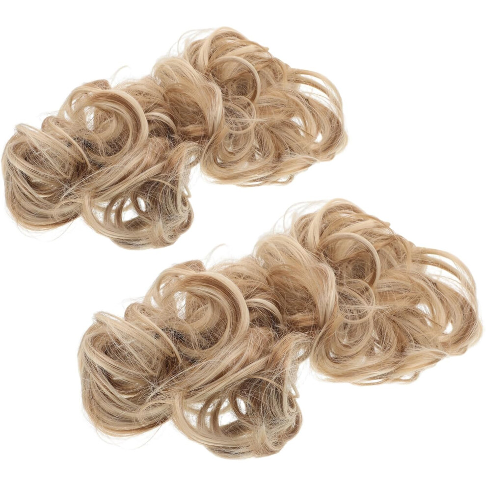 Hkhbjs 2Pcs Women Synthetic Messy Hair Bun Scrunchies With Realistic Wavy Curl Texture Quick Updo For Volume Boost Easy Styling