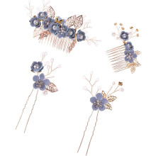 Retro Hair Comb Metal Leaf Cloth Flower and Beads Design for Bridal Wedding and Daily Hair Styling Including and Insert Comb